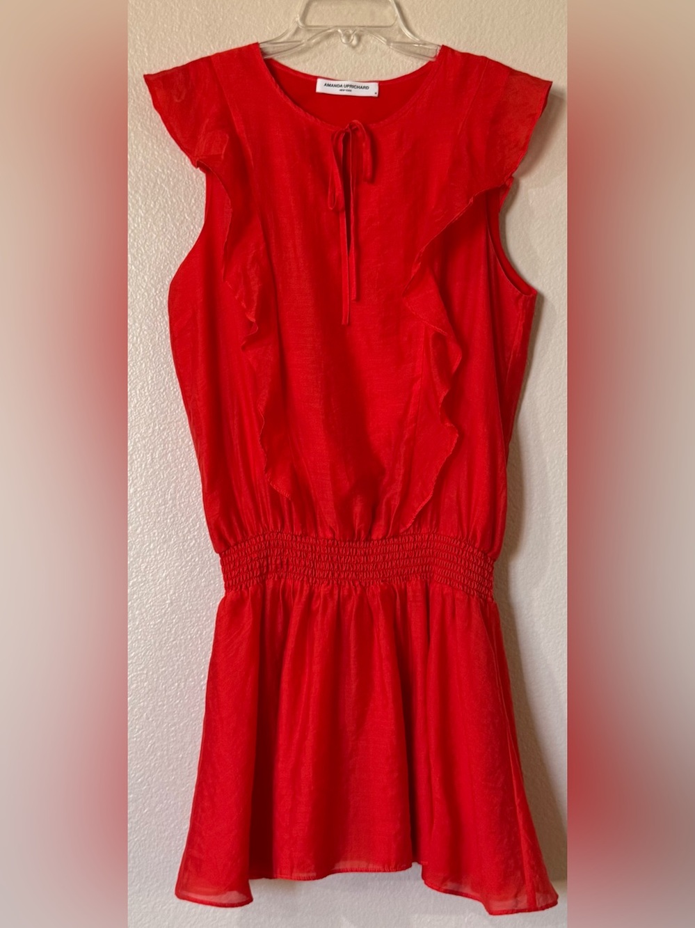 Amanda Uprichard Samba Smocked Drop Waist Halter Mini Dress Red Medium M